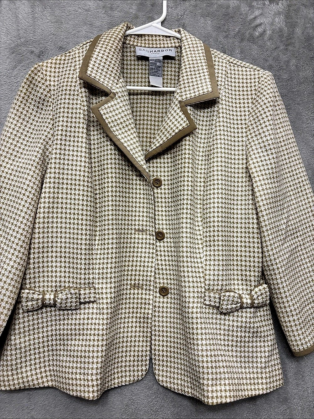 SAG HARBOR Houndstooth Blazer and skirt set in Cream & Brown Size 14